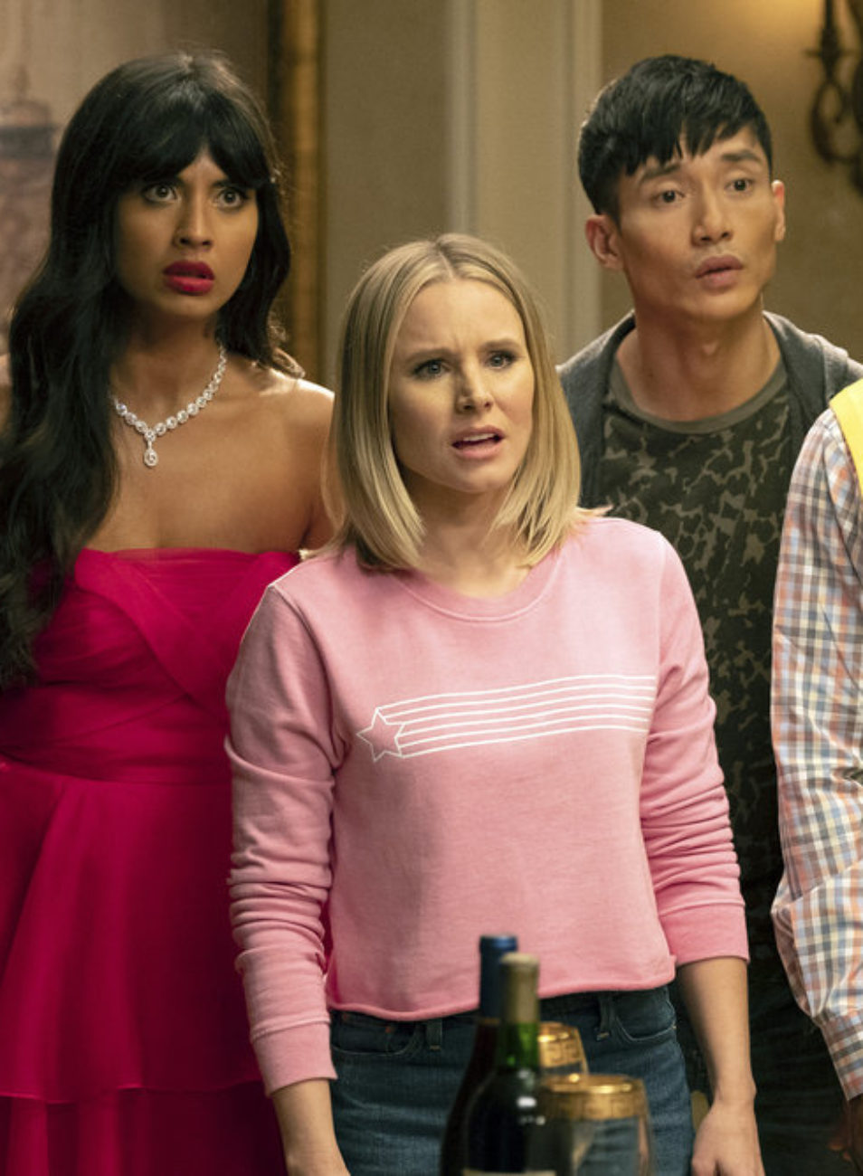 Cropped Kristen Bell William Jackson Harper Manny Jacinto And Jameela Jamil In The Good Place 